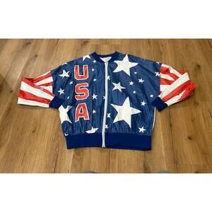 Vintage 80s USA Olympic Tyvek Jacket Stars Stripes Zip Windbreaker XL -